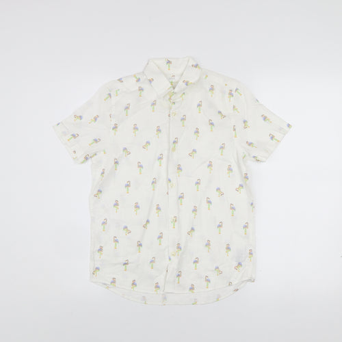 Next Boys White Flamingo Print Short Sleeve Button-Up Shirt 10 Years