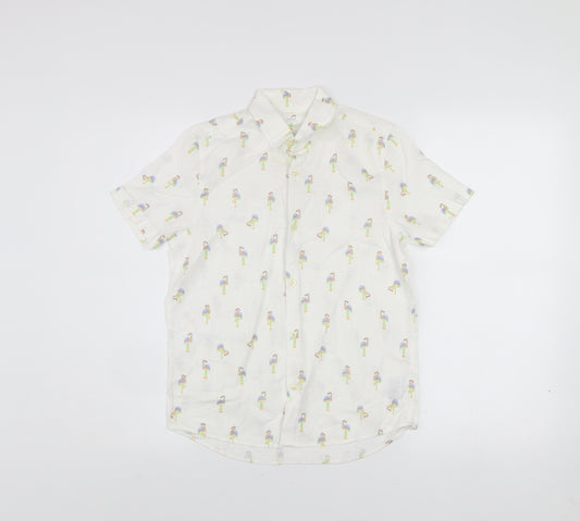 Next Boys White Flamingo Print Short Sleeve Button-Up Shirt 10 Years