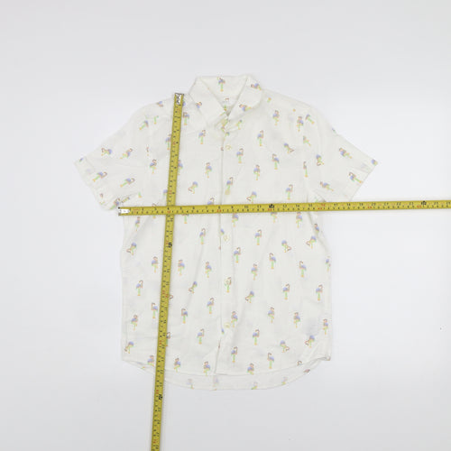 Next Boys White Flamingo Print Short Sleeve Button-Up Shirt 10 Years