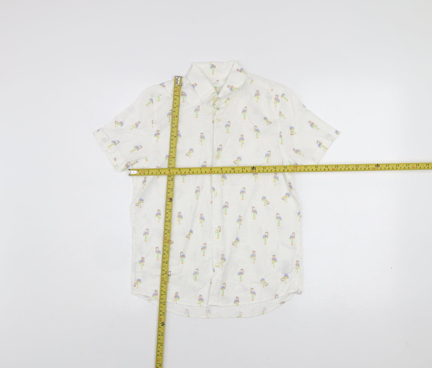 Next Boys White Flamingo Print Short Sleeve Button-Up Shirt 10 Years
