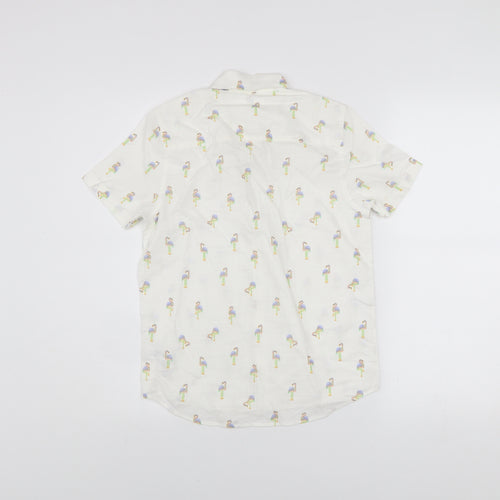 Next Boys White Flamingo Print Short Sleeve Button-Up Shirt 10 Years