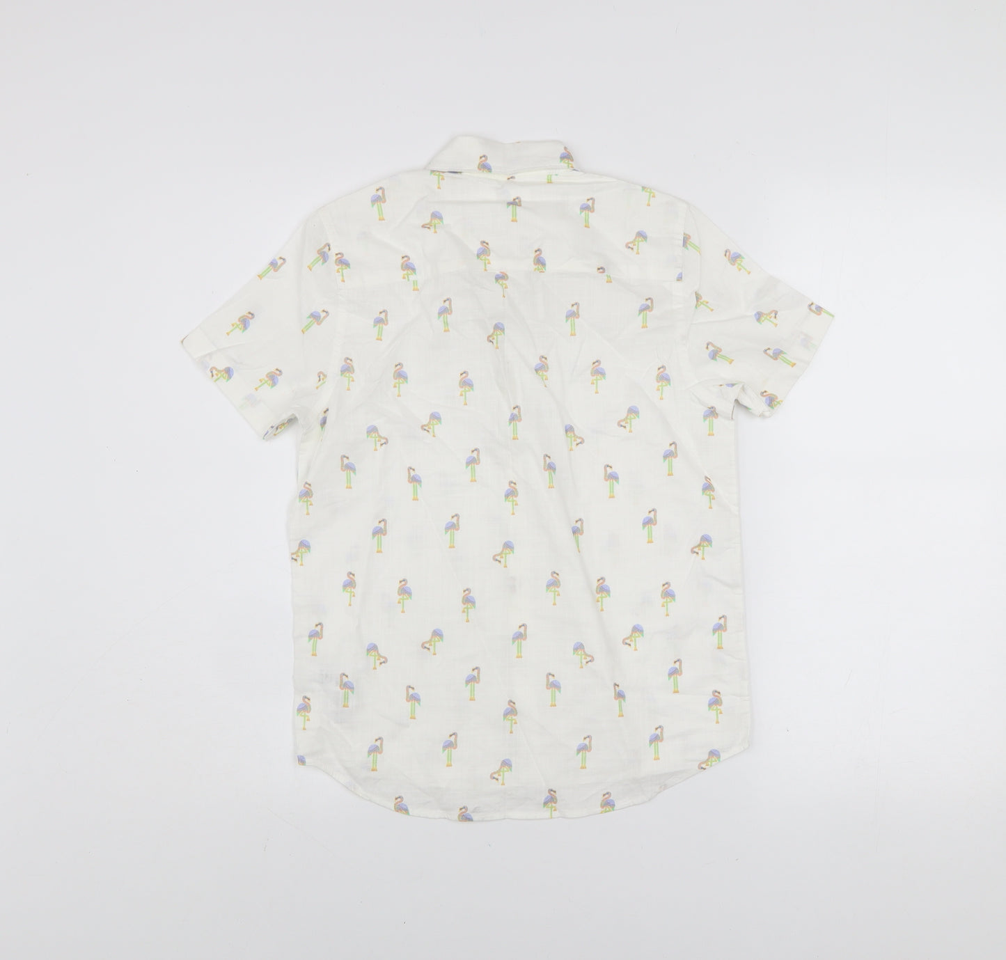 Next Boys White Flamingo Print Short Sleeve Button-Up Shirt 10 Years