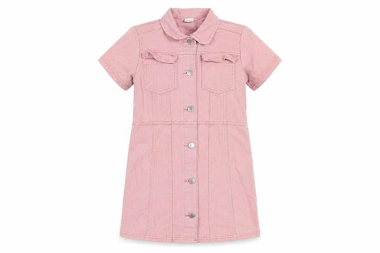 Next Girls Pink Cotton Denim Shirt Dress 9 Years Short Sleeve Button Front