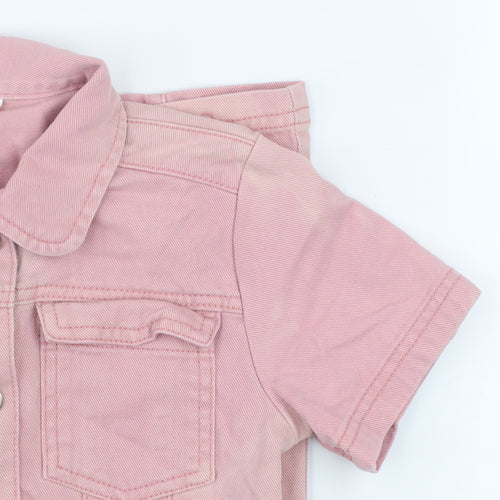 Next Girls Pink Cotton Denim Shirt Dress 9 Years Short Sleeve Button Front