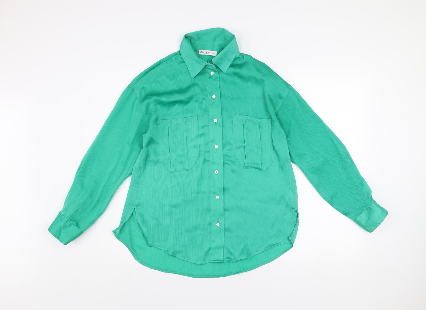 Gallery Women’s Green Button-Up Long Sleeve Shirt UK 8 Polyester