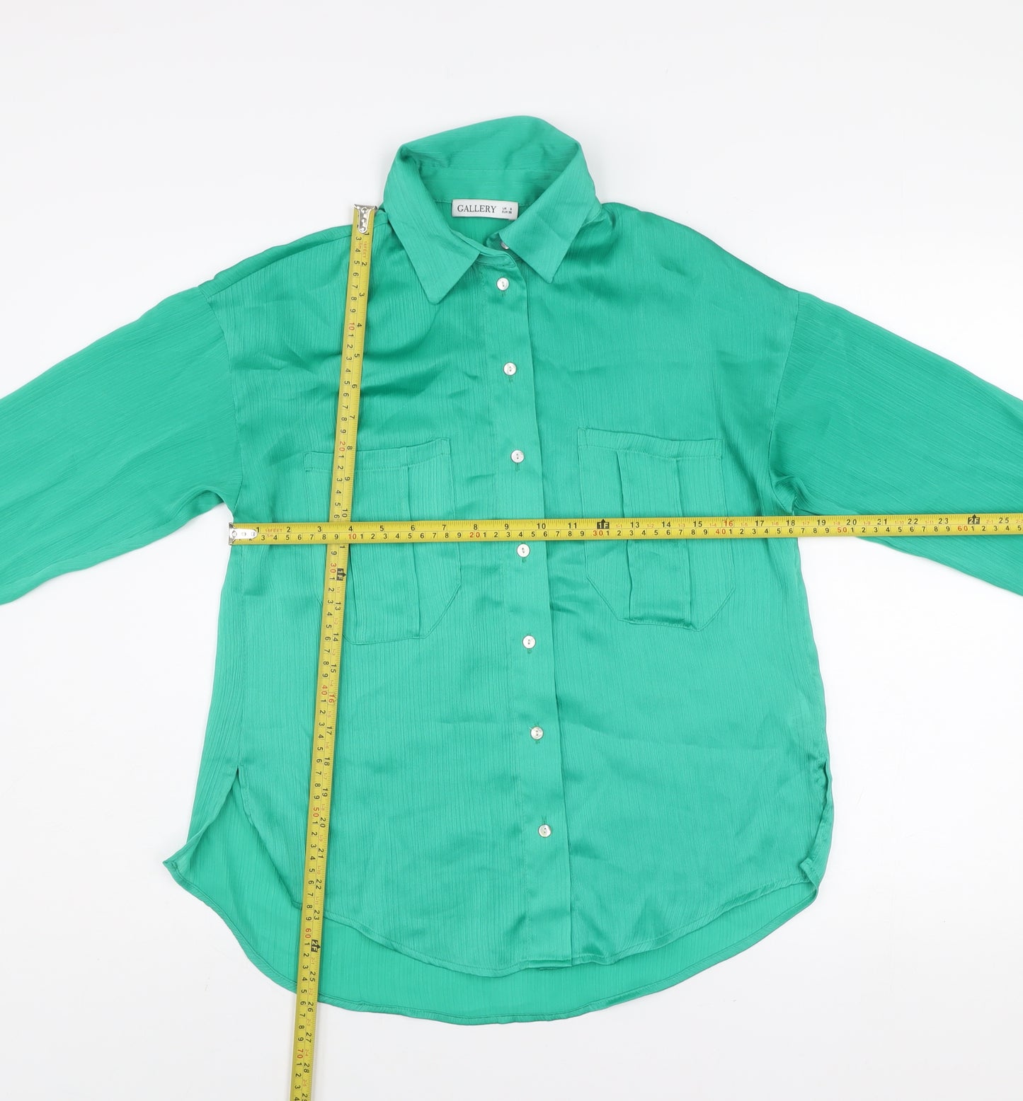 Gallery Women’s Green Button-Up Long Sleeve Shirt UK 8 Polyester