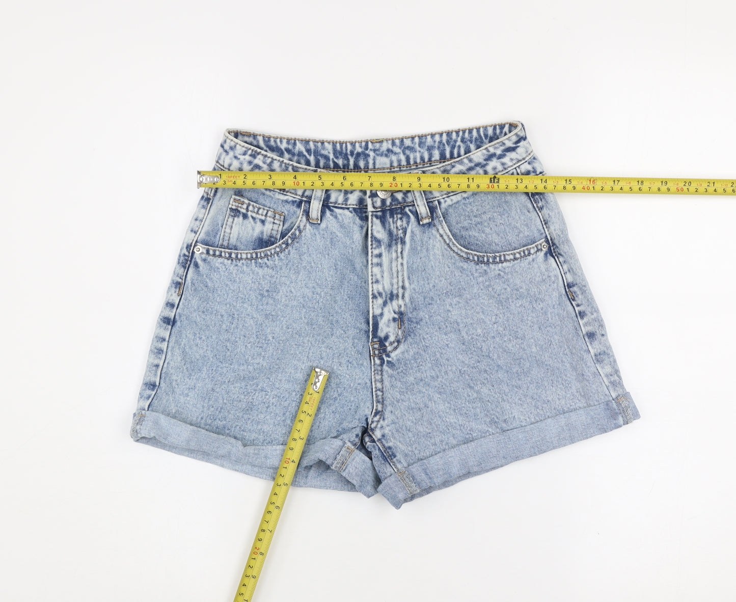 SHEIN Women’s Blue Acid Wash High Rise Mom Denim Shorts Petite S