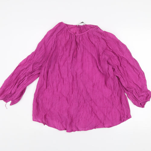 Gallery Women's Purple Crinkle Cotton Long Sleeve Tunic Blouse Size M