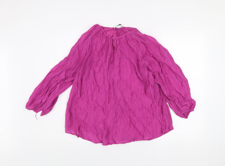 Gallery Women's Purple Crinkle Cotton Long Sleeve Tunic Blouse Size M