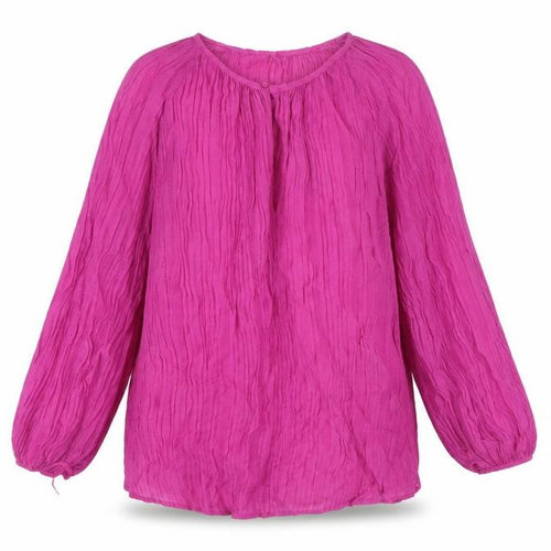 Gallery Women's Purple Crinkle Cotton Long Sleeve Tunic Blouse Size M
