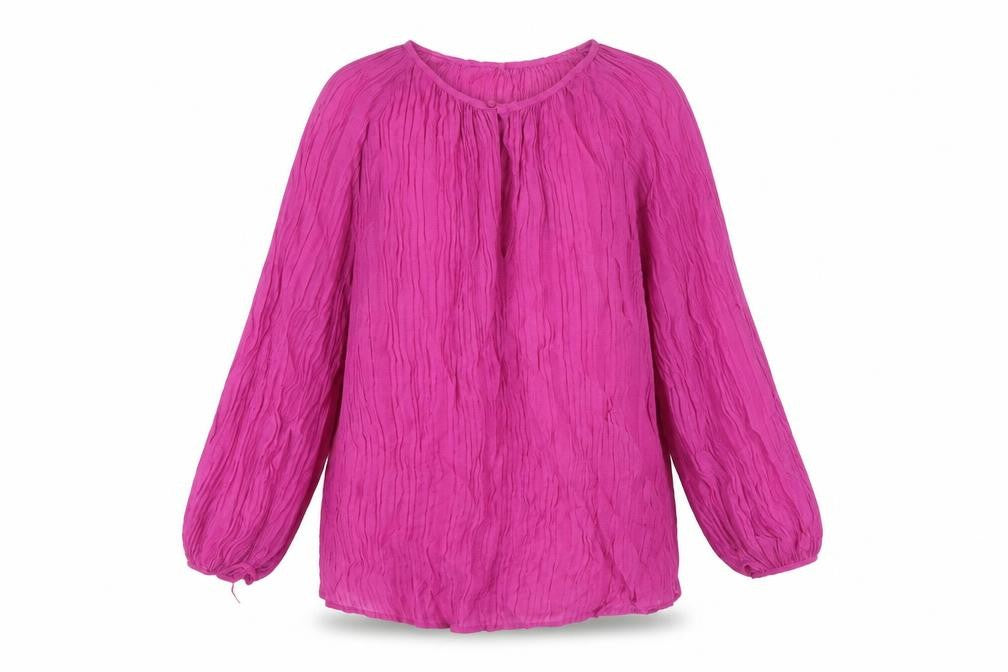 Gallery Women's Purple Crinkle Cotton Long Sleeve Tunic Blouse Size M