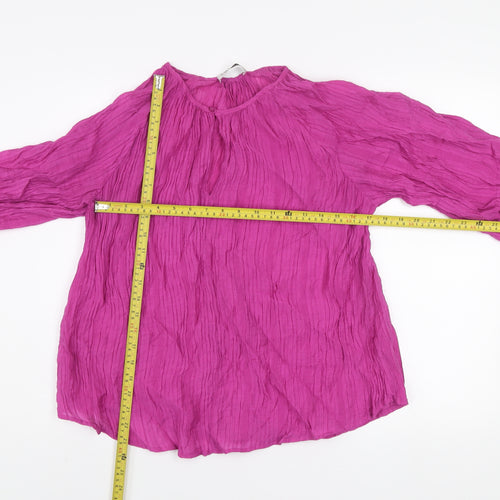 Gallery Women's Purple Crinkle Cotton Long Sleeve Tunic Blouse Size M