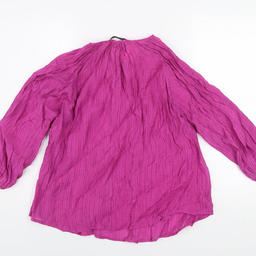 Gallery Women's Purple Crinkle Cotton Long Sleeve Tunic Blouse Size M