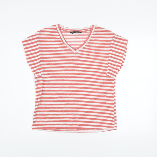 Dunnes Women’s Pink Striped V-Neck Cotton T-Shirt Size S