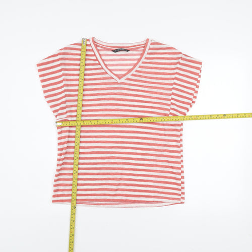 Dunnes Women’s Pink Striped V-Neck Cotton T-Shirt Size S