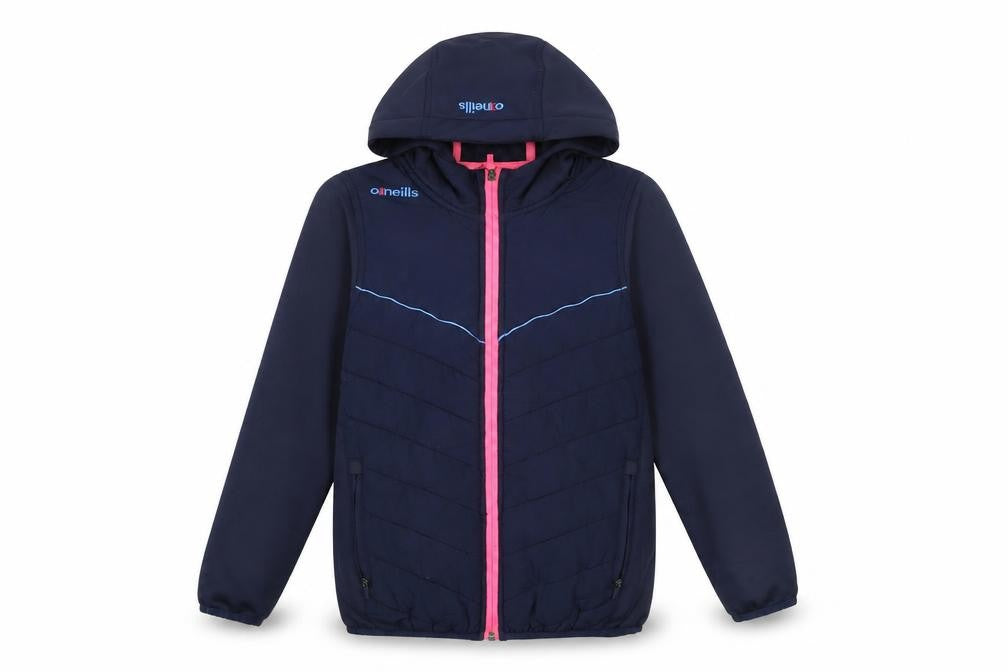 Front view of O'Neill boys’ blue hooded puffer jacket 9-10 years full zip lightweight