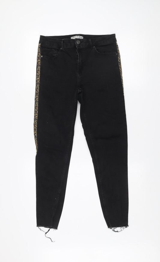 Denim Co. Women’s Black Leopard Side Skinny Jeans Size 12
