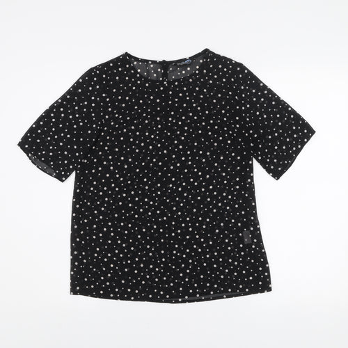 Blue Chameleon Women's Black Polka Dot Short Sleeve Blouse XS