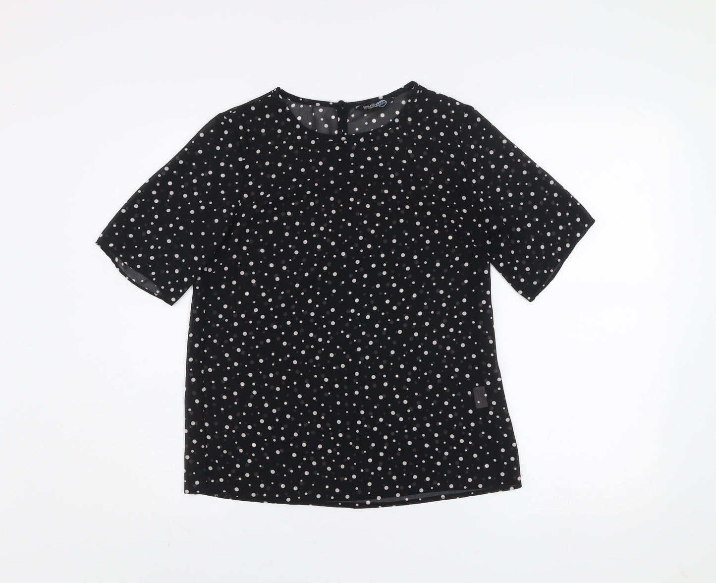 Blue Chameleon Women's Black Polka Dot Short Sleeve Blouse XS