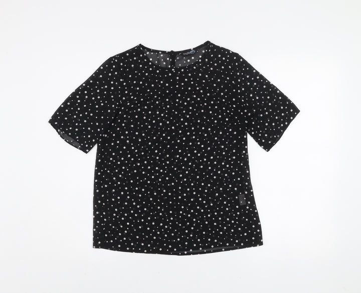 Blue Chameleon Women's Black Polka Dot Short Sleeve Blouse XS