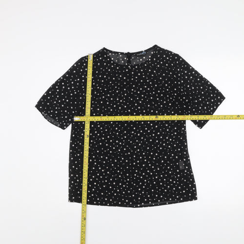 Blue Chameleon Women's Black Polka Dot Short Sleeve Blouse XS