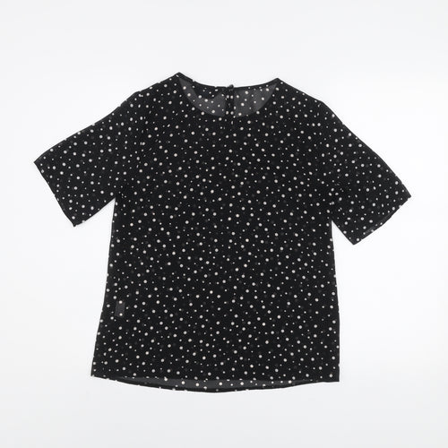 Blue Chameleon Women's Black Polka Dot Short Sleeve Blouse XS