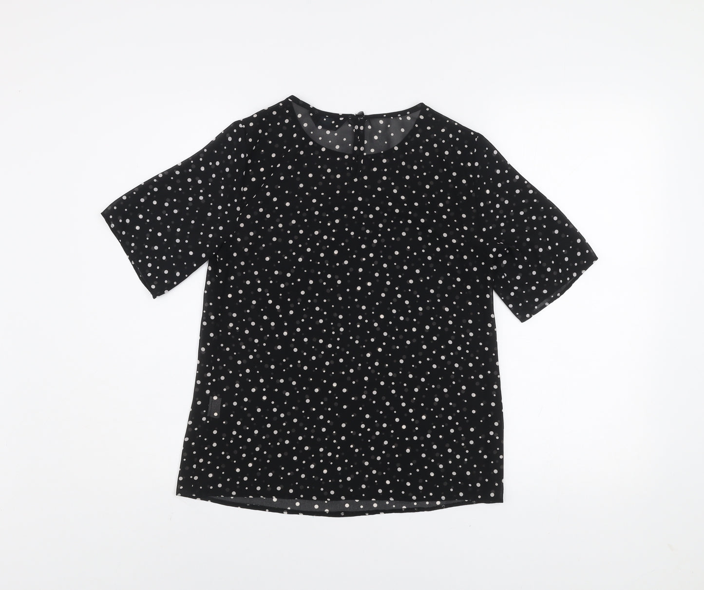 Blue Chameleon Women's Black Polka Dot Short Sleeve Blouse XS