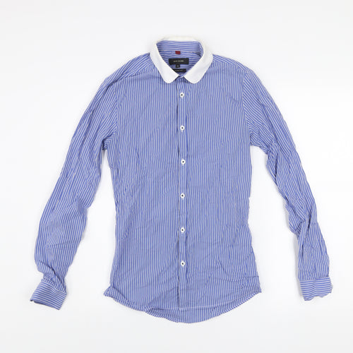 River Island Men's Blue Striped Skinny Fit Long Sleeve Button-Up Shirt XS