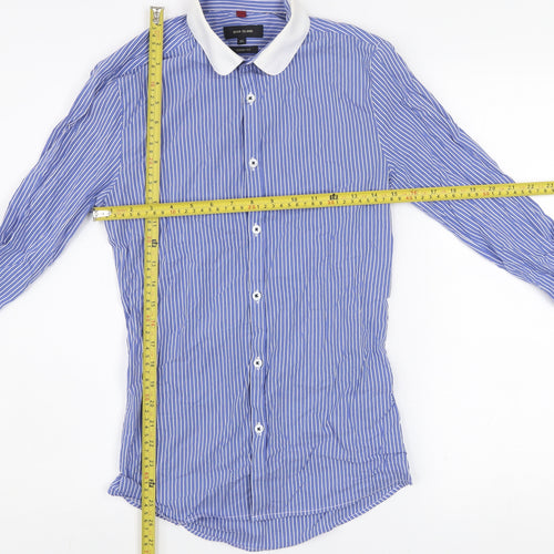 River Island Men's Blue Striped Skinny Fit Long Sleeve Button-Up Shirt XS
