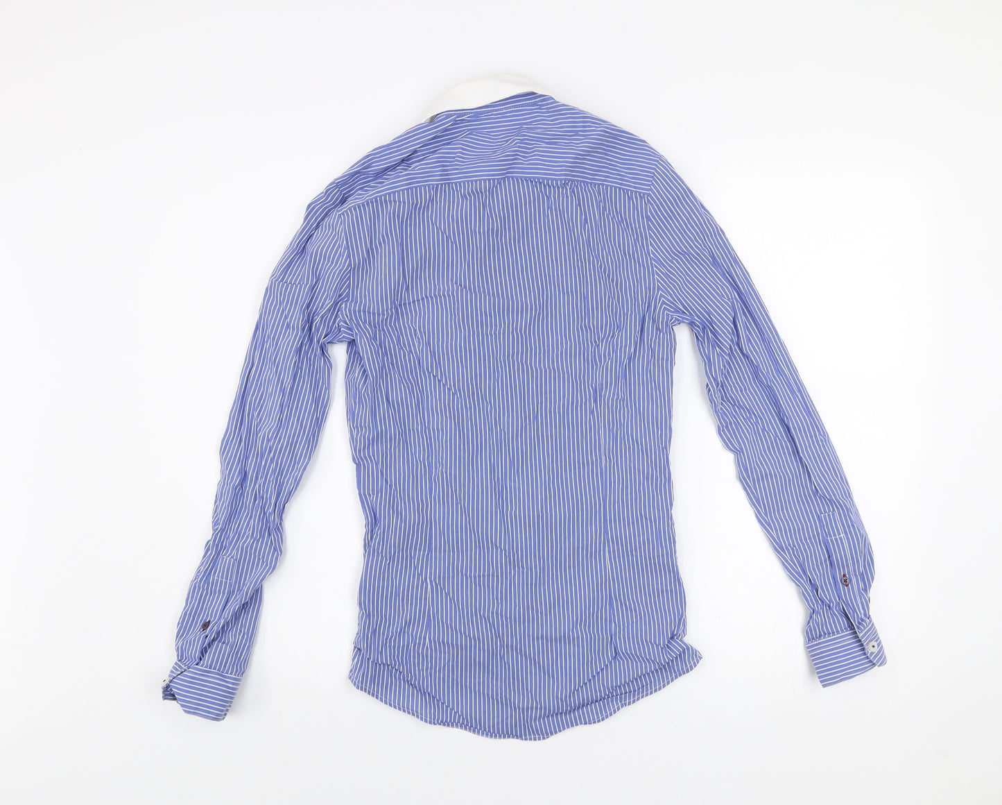 River Island Men's Blue Striped Skinny Fit Long Sleeve Button-Up Shirt XS
