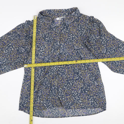 ONLY Women's Blue Floral Ruffle Blouse M Long Sleeve Tunic Style