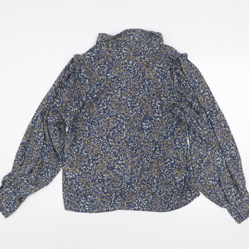 ONLY Women's Blue Floral Ruffle Blouse M Long Sleeve Tunic Style