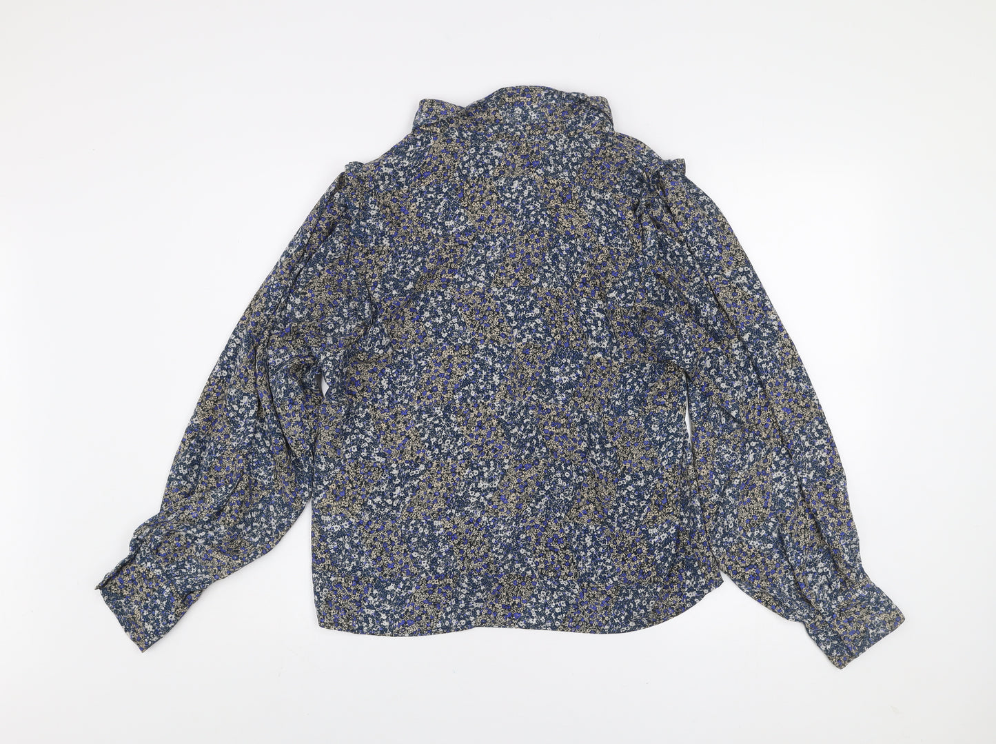 ONLY Women's Blue Floral Ruffle Blouse M Long Sleeve Tunic Style