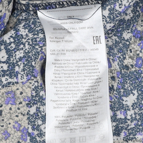 ONLY Women's Blue Floral Ruffle Blouse M Long Sleeve Tunic Style