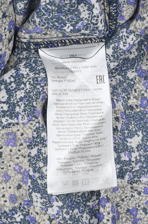 ONLY Women's Blue Floral Ruffle Blouse M Long Sleeve Tunic Style