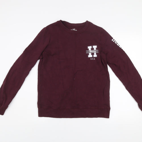 Hollister Men's Brown Logo Sweatshirt Small Regular Fit Crew Neck