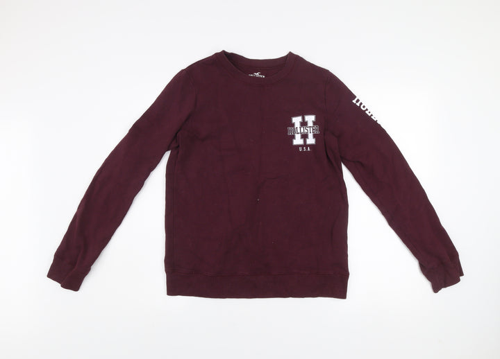Hollister Men's Brown Logo Sweatshirt Small Regular Fit Crew Neck