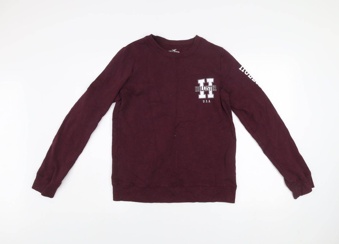 Hollister Men's Brown Logo Sweatshirt Small Regular Fit Crew Neck