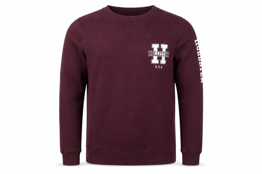 Front view of Hollister Men's Brown Logo Sweatshirt Small Regular Fit Crew Neck