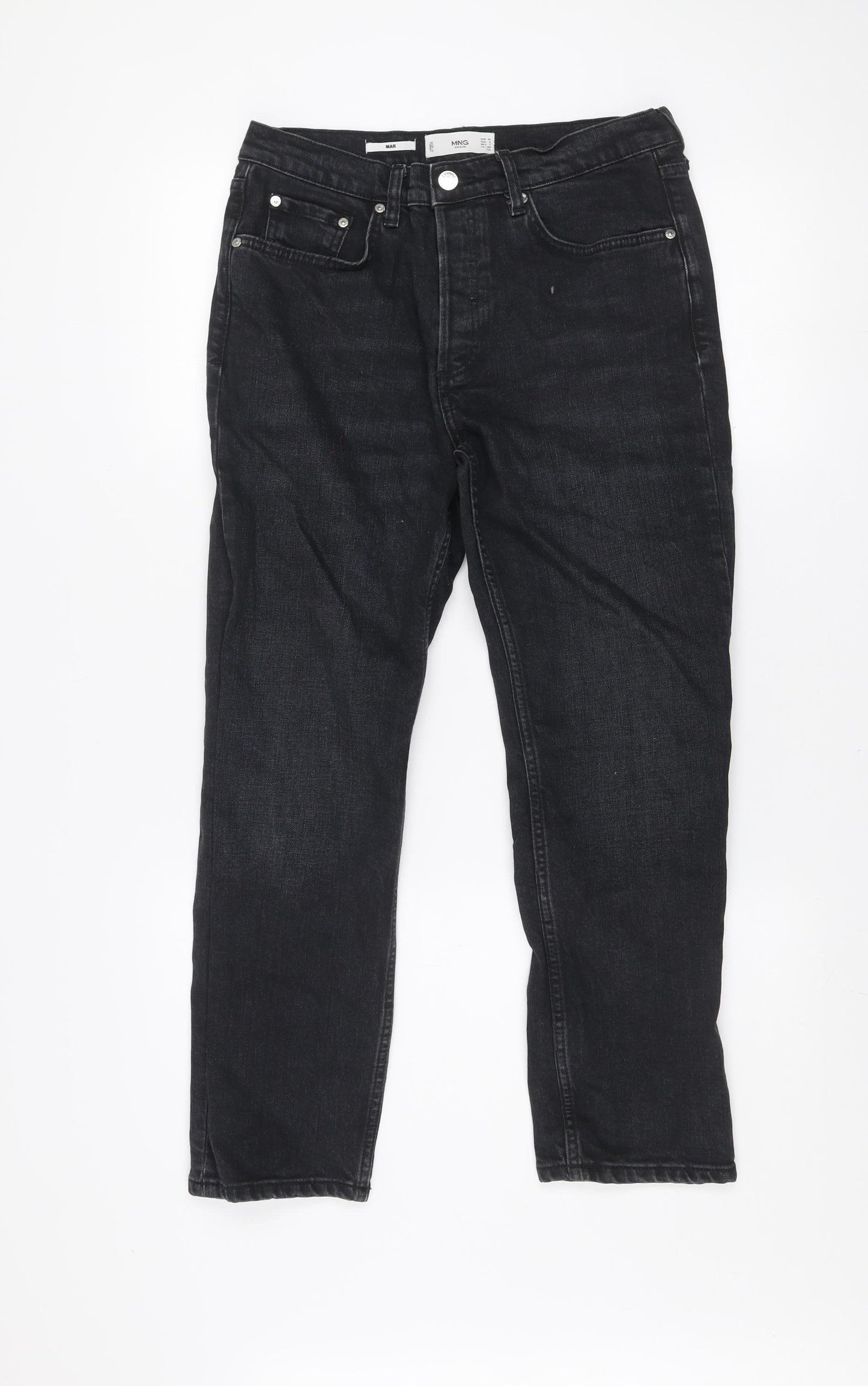 Mango Women Black Straight Leg Jeans Size 12 Regular Fit Denim