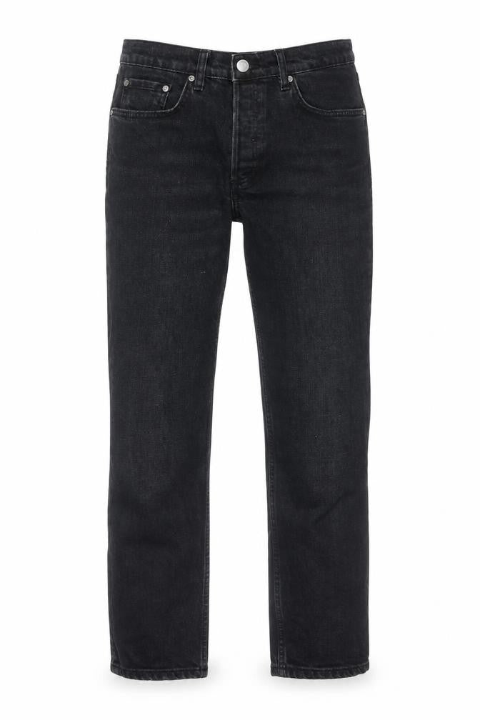 Front view of Mango Women Black Straight Leg Jeans, size 12, Regular Fit Denim