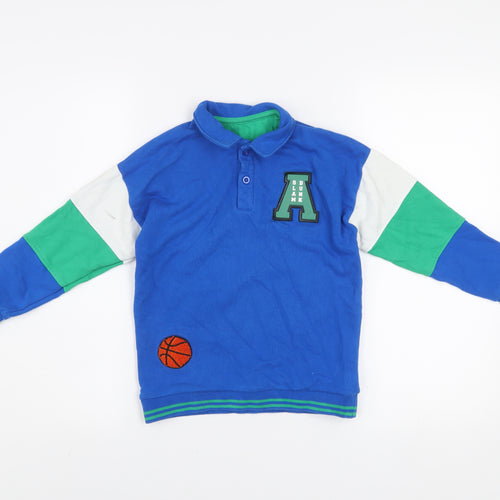 Dunnes Stores Girls Blue Colourblock Basketball Henley Sweatshirt 6-7 Years