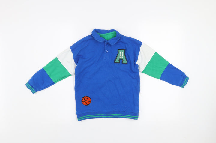 Dunnes Stores Girls Blue Colourblock Basketball Henley Sweatshirt 6-7 Years