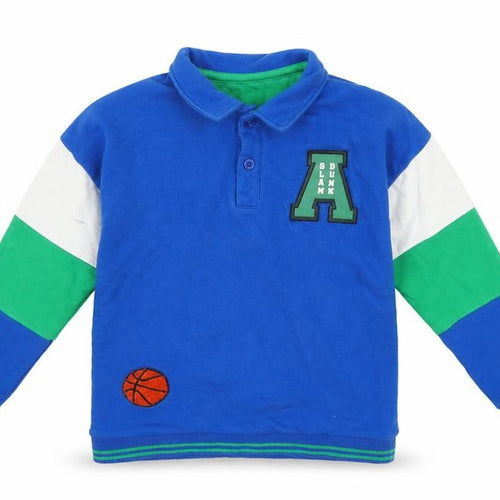 Dunnes Stores Girls Blue Colourblock Basketball Henley Sweatshirt 6-7 Years