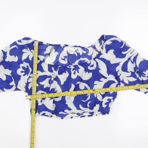 H&M Women's Blue Floral Off Shoulder Cropped Blouse Size 12