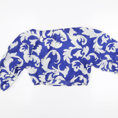 H&M Women's Blue Floral Off Shoulder Cropped Blouse Size 12