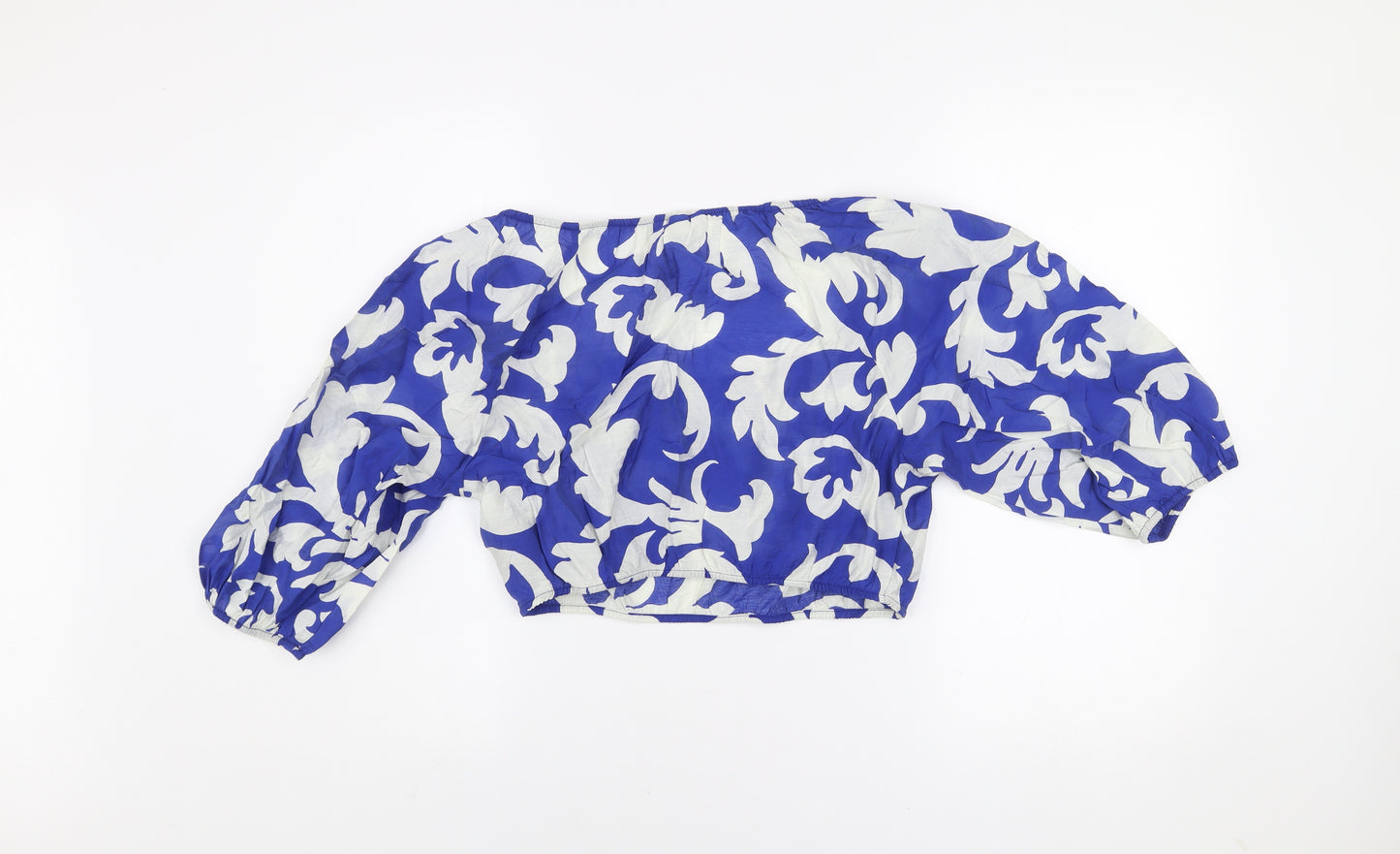 H&M Women's Blue Floral Off Shoulder Cropped Blouse Size 12