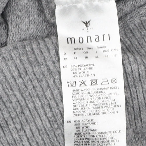 Monari Womens Grey Mock Neck Wool Blend Pullover Jumper Size 16
