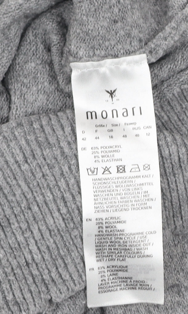 Monari Womens Grey Mock Neck Wool Blend Pullover Jumper Size 16