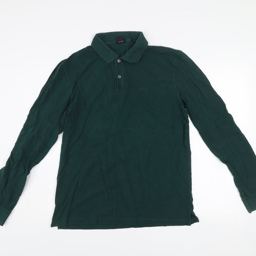 BOSS Men's Green Long Sleeve Cotton Polo Shirt Size L